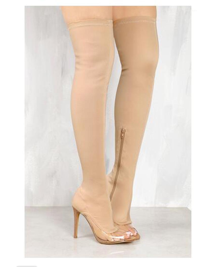 2020 New Fashion Women Open Toe Bandage PVC Patchwork Over Knee Boots Cut-out Elastic Long High Heel Boots Transparent1, As picture
2020 New Fashion Women Open Toe Bandage PVC Patchwork Over Knee Boots Cut-out Elastic Long High Heel Boots Transparent1, As picture