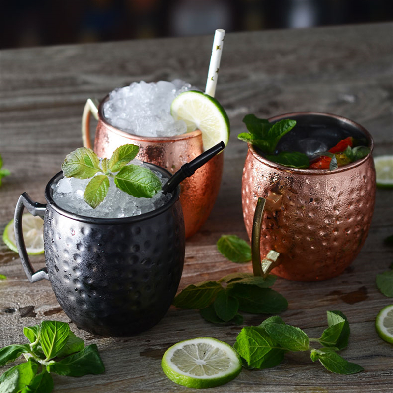 4 Pieces 550ml 18 Ounces Hammered Copper Plated Moscow Mule Mug Beer Cup Coffee Cup Mug Copper Plated T200525