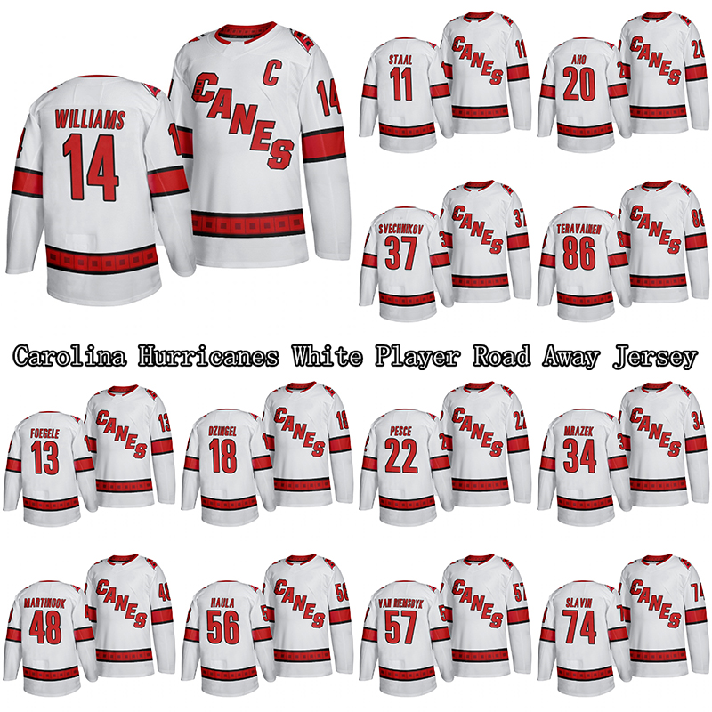 Carolina Hurricanes White Player Road Away Jersey 14 Williams 11 Staal 20 Aho 86 Teravainen Custom Any Name Any Number Hockey Jerseys, Black;red
Carolina Hurricanes White Player Road Away Jersey 14 Williams 11 Staal 20 Aho 86 Teravainen Custom Any Name Any Number Hockey Jerseys, Black;red