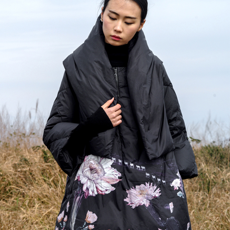 Winter Jackets Women 90% White Duck Down Print colourful Parkas with Hooded Coats Long Down Warm Casual Snow Outwear T200102