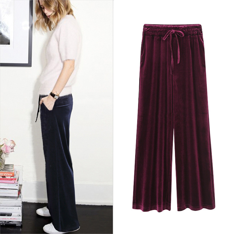 Women Autumn Winter Thick Velvet pants Elastic Waist Trousers Casual Wide leg Pants Plus Size black Loose trousers M-6XL 201228 Z260314