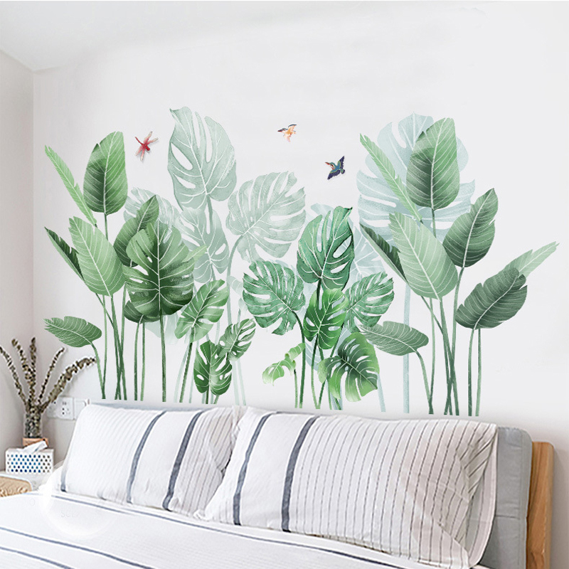 Large Green Tropical Plant Leaves Stickers Wall Door Decor Living Room Corner Decoration Removable Vinyl Mural Art Decals LJ201128
