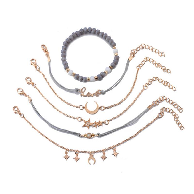 New Temperament Star Moon Personality Pendant Bracelet Hand-made Gray Beads Bracelet Six-piece Rope Chain Jewelry Stone
New Temperament Star Moon Personality Pendant Bracelet Hand-made Gray Beads Bracelet Six-piece Rope Chain Jewelry Stone