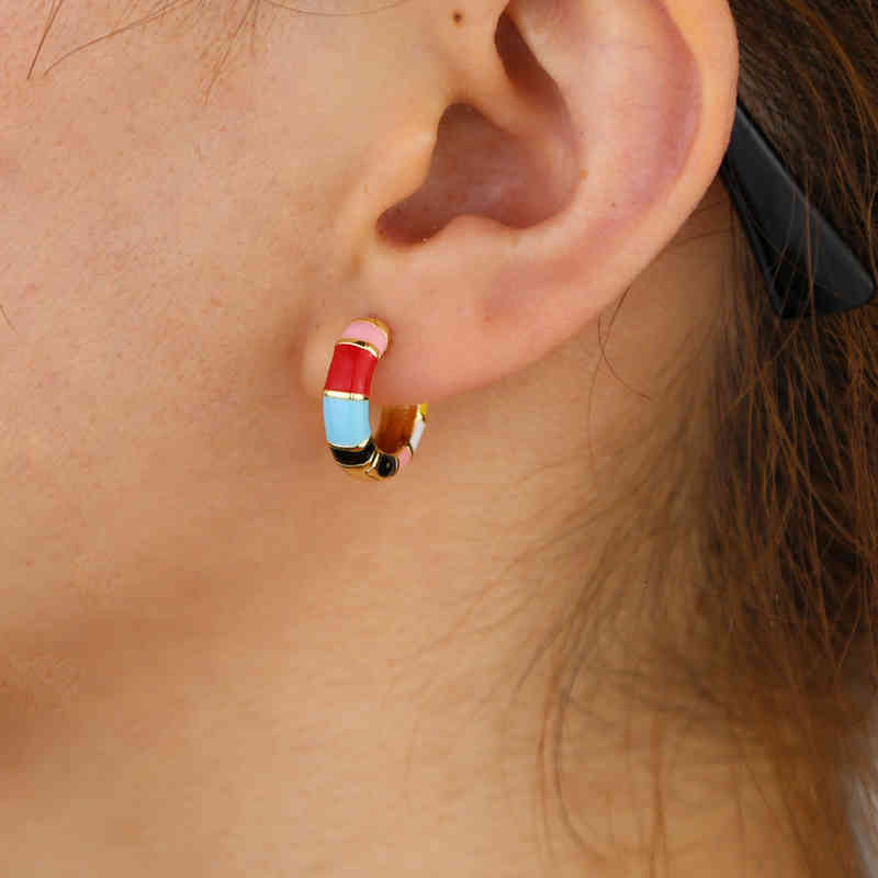 Earring Gold Color Pastel Rainbow Enamel Colors Circle Huggie Hoop European Women Trendy Colorful Earrings