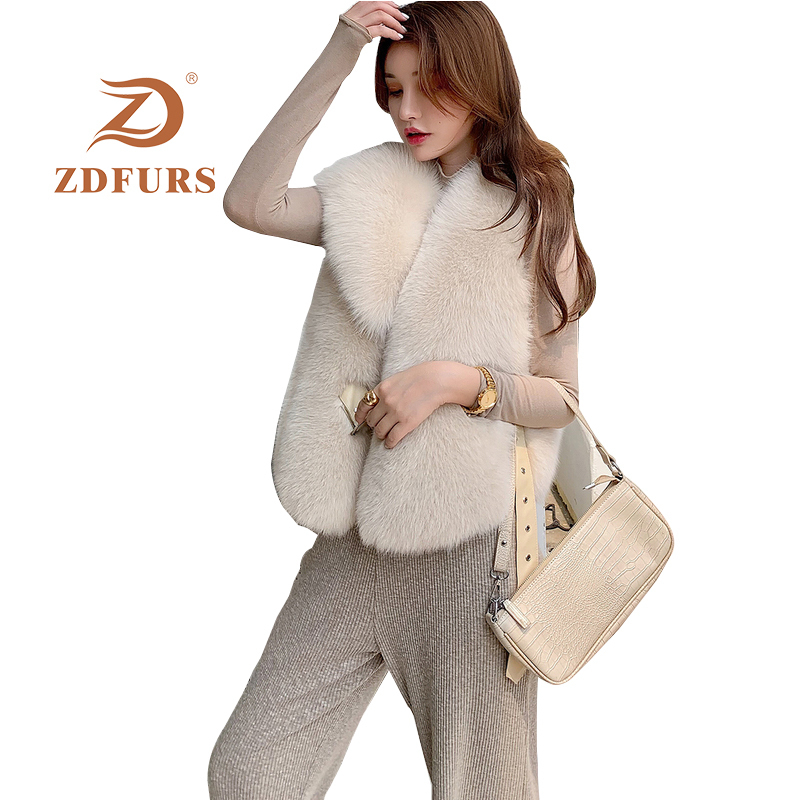 ZDFURS*New Arrival Natural Fur Waistcoat Plus Size Contrast Color Fashion Irregular Full Pelt Fox Fur Vest Woman 201112