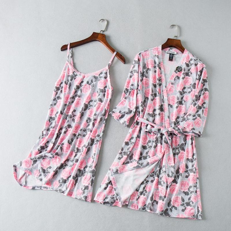 Ladies bathrobes straps The skirt 2 pieces/Set, Blue