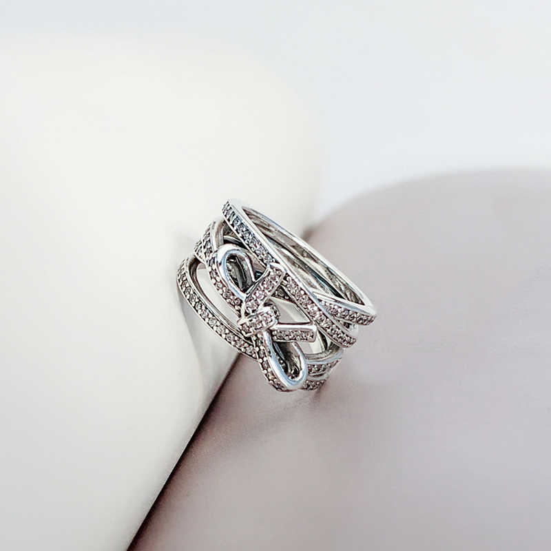 Designer Sterling Sier Wedding Rings set for bowknot Ring Women Girls Gift Jewelry Bow RING with box Free shipping