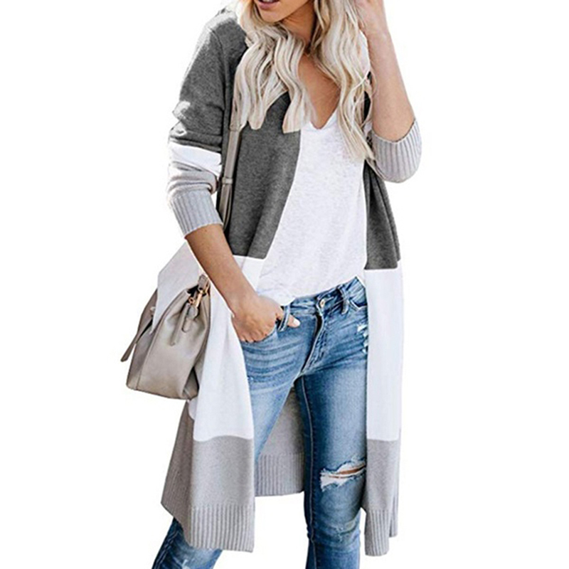 Spring Women Sweater Striped Color Block Draped Loose Cardigan Long Sleeve Casual Knit Sweater Coat Female Plus Size 2XL 201017