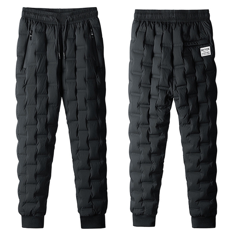 Casual Men White Duck Down Winter Thick Warm Slim Elastic Waist Scratchproof Windproof Trousers Skiing Camping Pants 201128