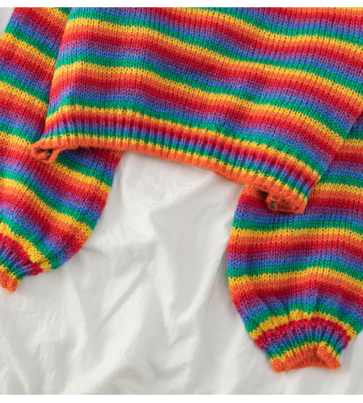 Korean Style Rainbow Sweater Loose Stripe Pullover Knitted Runway Jumpers Women's Sweaters Multicolor Loose Women's Clothes 201225