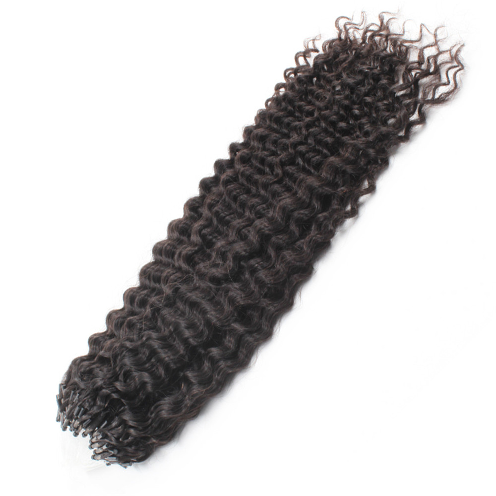 Curly Ring Loop Real Human Natural Black Micro Links Keratin Hair Extensions 100G 1G/Strand
