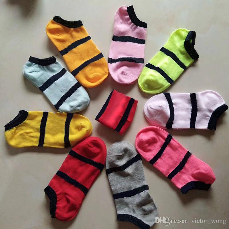 Ankle Socks Multi 25 Colors Black pink Sports Short Sock Girls Women Cotton Sports Socks Pink Skateboard Sneaker Stockings 100 pairs