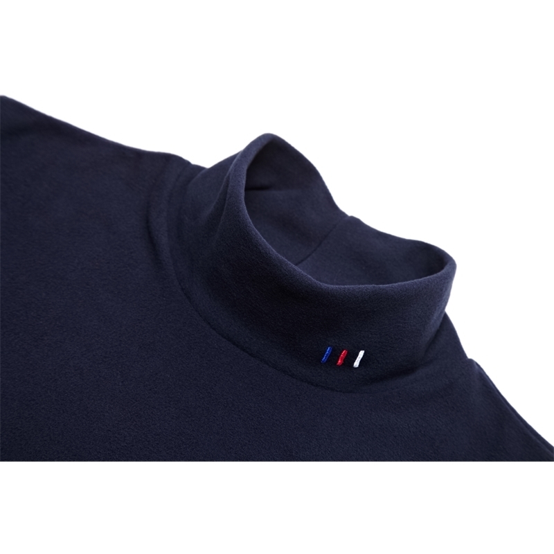 Aoliwen Men's turtleneck Embroidery Flush thickening fleece lining Solid color casual sweater Keep warm for men fit 201211