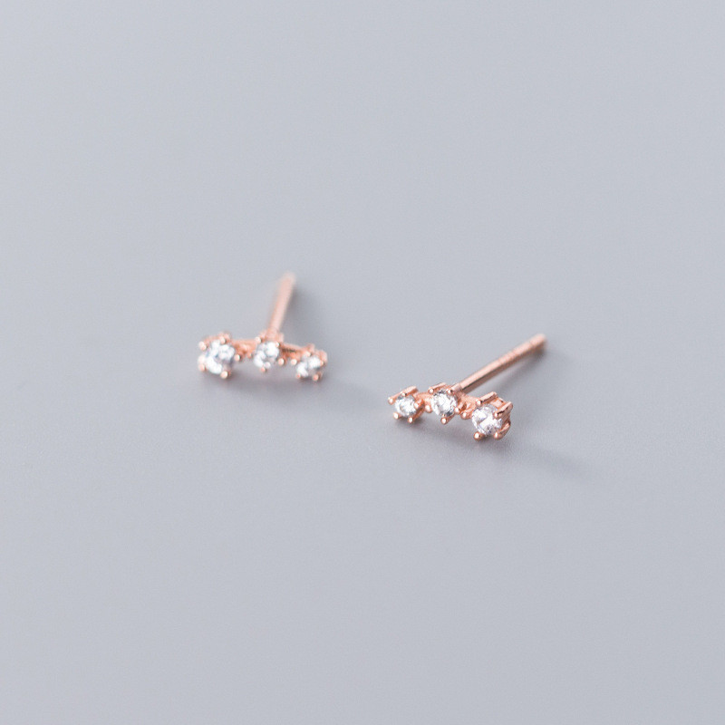 Authentic 925 Sterling Silver One Row CZ Zircon Earrings For Women Fashion Cute Micro Crystal Stud Earring Wedding Xmas Gifts