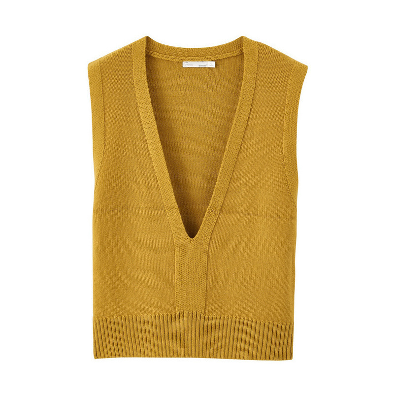 INMAN Spring Autumn Solid Deep V-neck Sleeveless All Matched Women Sweater Short Snit Vest 201202