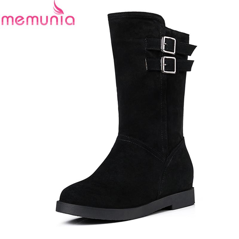 MEMUNIA size 30-43 new arrival 2020 mid calf boots solid buckle suede leather boots round toe med heels women casual shoes, Black
MEMUNIA size 30-43 new arrival 2020 mid calf boots solid buckle suede leather boots round toe med heels women casual shoes, Black
