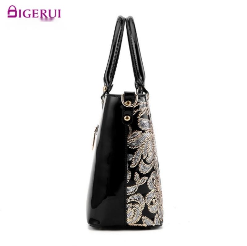New fashion black embroidered bright leather shoulder bags handbag women's bag women's luggage