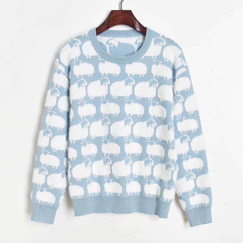 2021 Camisola Kawaii Autumn Feminine Fashion New Sheep Roundneck Knit Pullovers Long Sleeve Loose Jumpers Colorblock Pretty UDL1, Sky blue
2021 Camisola Kawaii Autumn Feminine Fashion New Sheep Roundneck Knit Pullovers Long Sleeve Loose Jumpers Colorblock Pretty UDL1, Sky blue