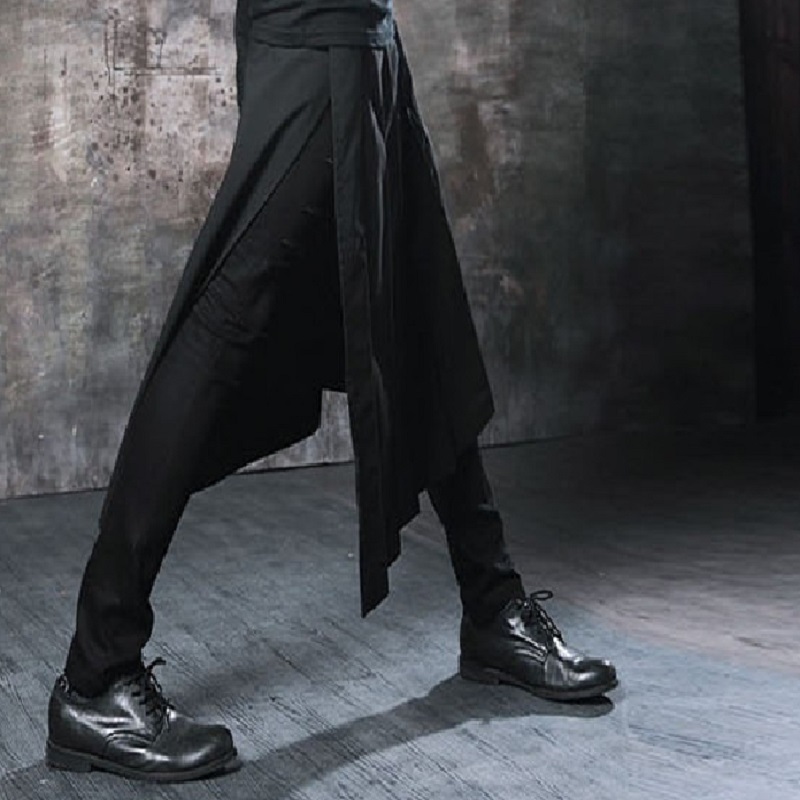 HZIJUE Spring Autumn Fashion Casual Loose Men Skirt Pants Wide Leg Pants Men Crotch Pants Bar Nightclub Costumes 201128