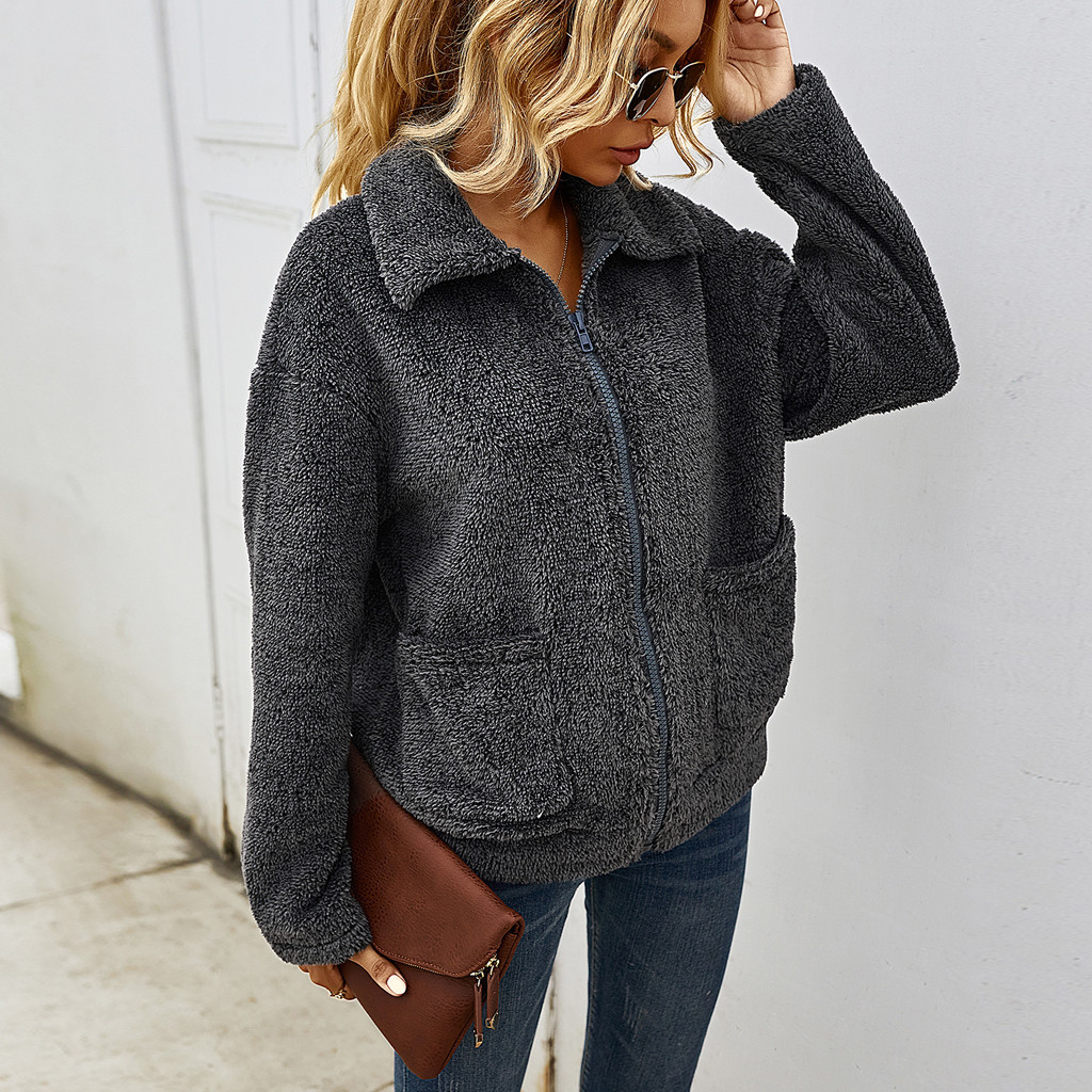 FREE OSTRICH Solid Fur Coats For Women Fleece Warm Jacket Zipper Casual Warm Autumn Winter New Harajuku Coat Female 201019