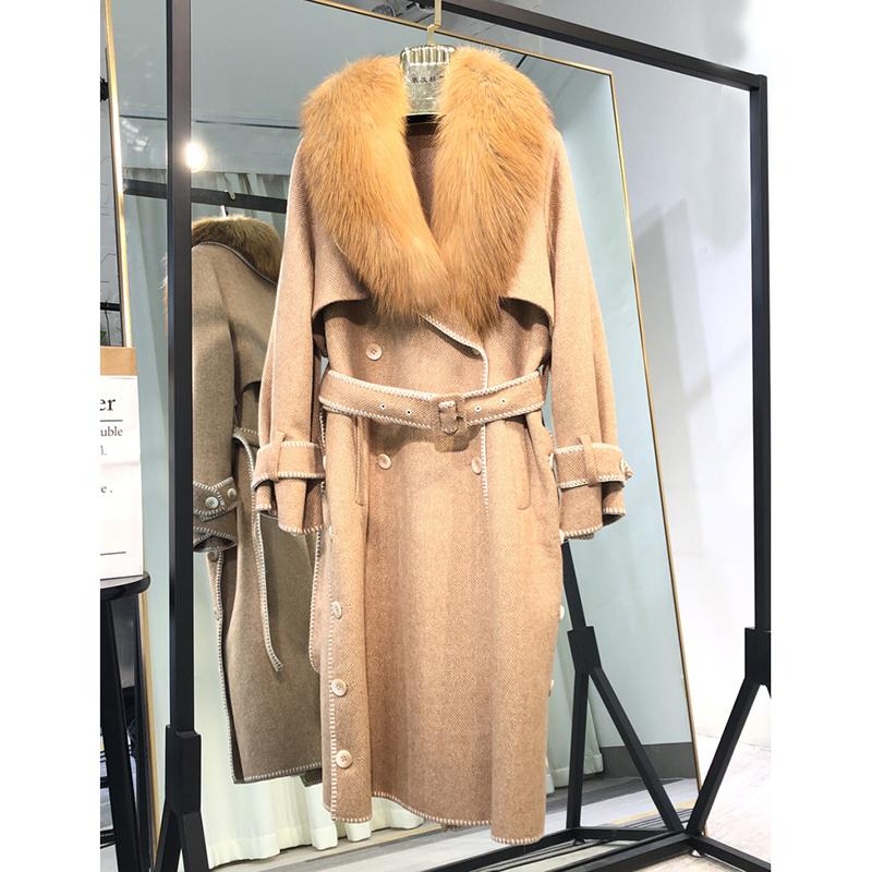 2020 Winter High Quality Coat Cashmere Blended Real Fur Coat and Jacket Women Natural Fur Collar Outerwear Long with Belt, Gray 
2020 Winter High Quality Coat Cashmere Blended Real Fur Coat and Jacket Women Natural Fur Collar Outerwear Long with Belt, Gray
