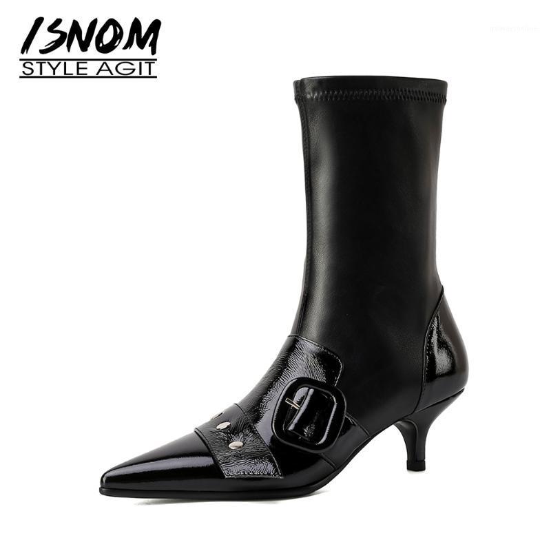 ISNOM New Genuine Leather Stretch Boots Women Pointed Toe Ankle Boots Buckle Strap Slim Booties Woman Med Heels Fashion Shoes1, Black
ISNOM New Genuine Leather Stretch Boots Women Pointed Toe Ankle Boots Buckle Strap Slim Booties Woman Med Heels Fashion Shoes1, Black