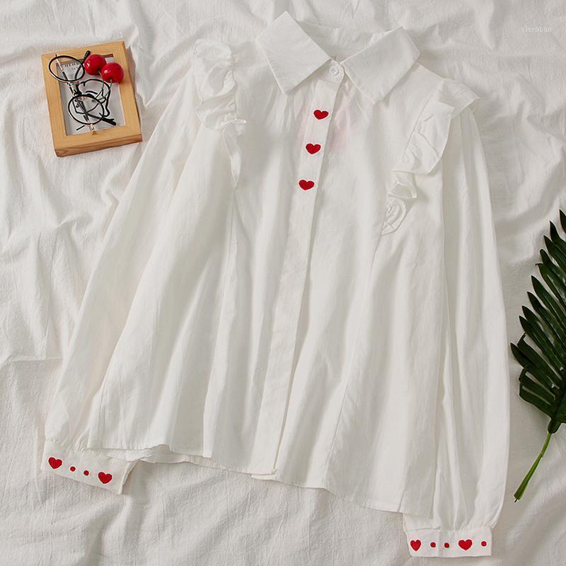 Women's Blouses & Shirts Embroidery Love Heart Blouse Women Long Sleeve Casual Loose Ladies Blusa 2021 Spring Fashion Single Breasted Shirt, White
Women's Blouses & Shirts Embroidery Love Heart Blouse Women Long Sleeve Casual Loose Ladies Blusa 2021 Spring Fashion Single Breasted Shirt, White