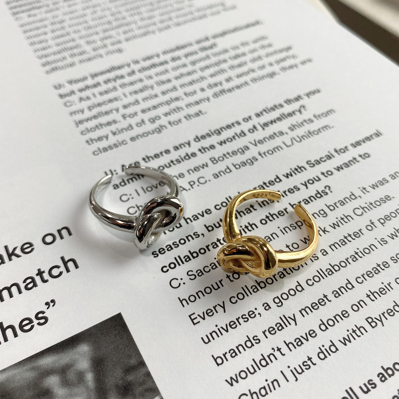 New minimalism 925 sterling silver handmade vintage jewelry American European designer knot adjustable rings in gold and rhodium colors