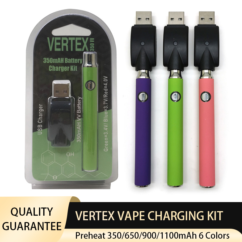 Vertex Vape Battery USB Charger Kit 350/650/900/1100mAh 510 Thread Preheat Vaporizer Battery E-Cigarettes Vape Pen for Atomizers Cartridges
Vertex Vape Battery USB Charger Kit 350/650/900/1100mAh 510 Thread Preheat Vaporizer Battery E-Cigarettes Vape Pen for Atomizers Cartridges