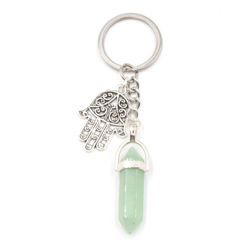 Natural Crystal Hexagon Stone Hamas Palm Hand Charm Keychain Car Bag Key Chain Ring for Men Women Gifts