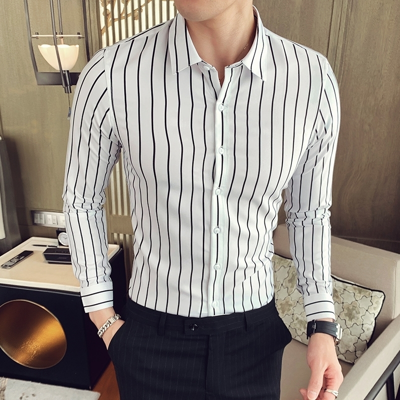 Fashion New Men Long Sleeve Shirts Male Striped Classicfit Comfort Soft Cotton Casual ButtonDown Shirt 201124