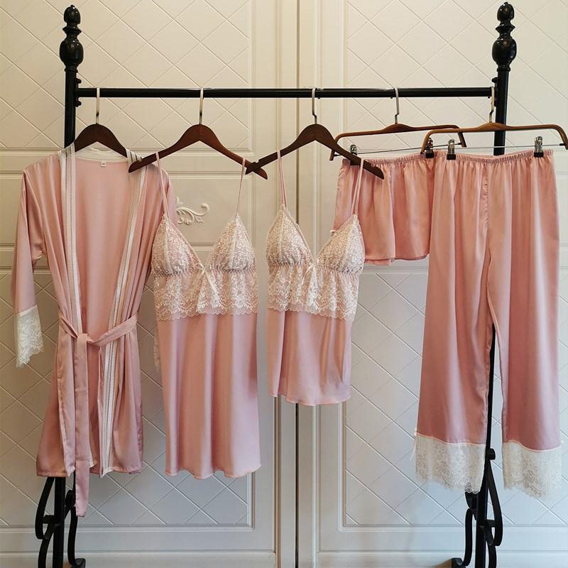Sexy Lace 5 PCS Nightwear Women Silk Sleepwear Plus Size Women's Night Gown Female Robe Bathrobe Ladies Nightdress Home Clothing, Black
Sexy Lace 5 PCS Nightwear Women Silk Sleepwear Plus Size Women's Night Gown Female Robe Bathrobe Ladies Nightdress Home Clothing, Black