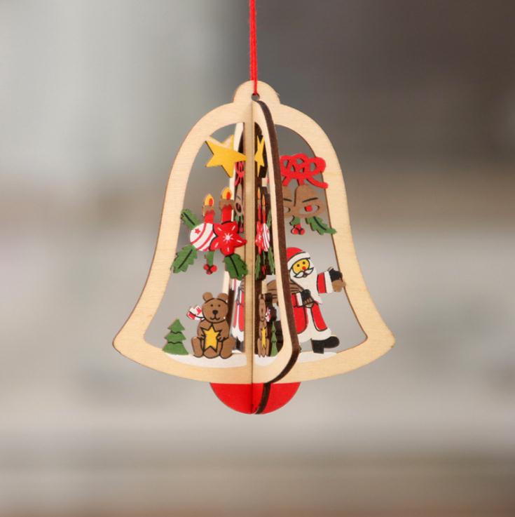 2D 3D Christmas Ornament Wooden Hanging Pendants Star Xmas Tree Bell Christmas Decorations For Home Party New Year SN1962