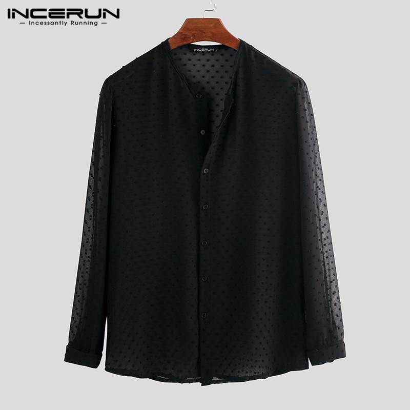 INCERUN Solid Color Shirt Men Streetwear Jacquard Casual Long Sleeve Handsome Thin Blouse Fashion Dress Shirts Men S-5XL 2020