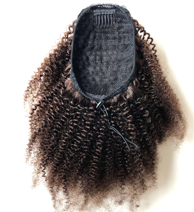 Drawstring Afro Kinky Curly Ponytail Human Hair Non-Remy Indian Hair Extensions Pony Tail For African American brown puff chignon updo 120g