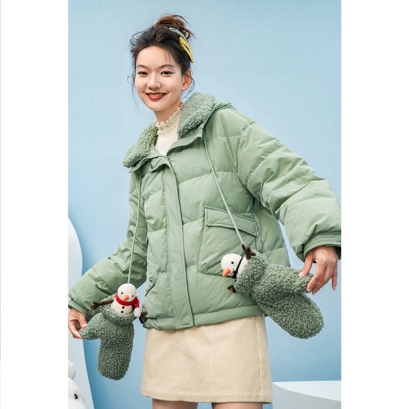 INMAN Winter New Arrivals Short Standing Collar Hoody Plush Gloove Drawstring Thermal Coat Women's Down Jacket 201019