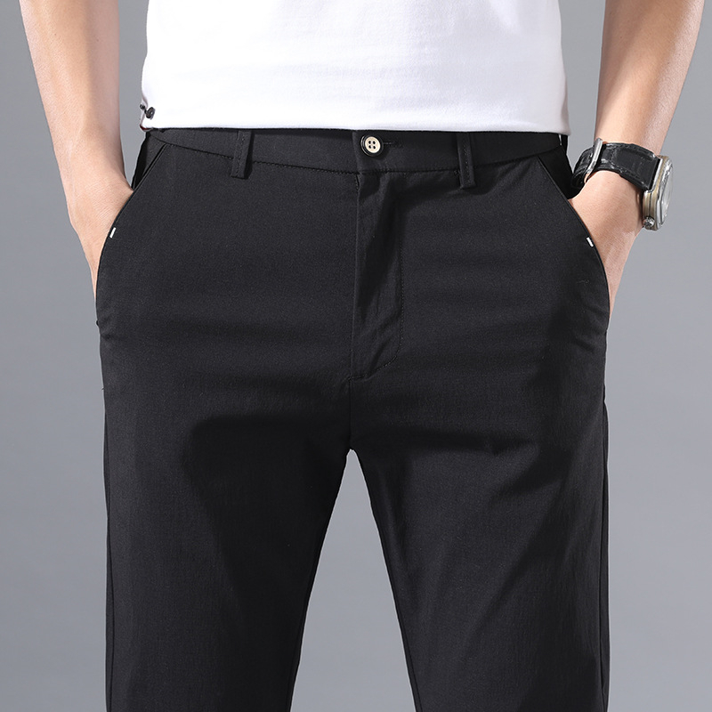Mens Thin Pants Solid Color Pants Smart Casual Business Fit Body Stretch Trousers Men Cotton Formal Breathable Trousers 201110