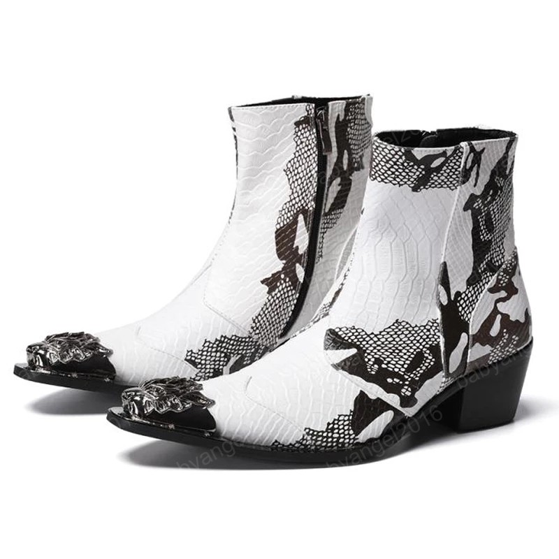 Fashion Metal Toe Zip Man High Heel Party Shoes Python-patterned Men's Handmade Cowboy Ankle Boots For Male, As picture
Fashion Metal Toe Zip Man High Heel Party Shoes Python-patterned Men's Handmade Cowboy Ankle Boots For Male, As picture