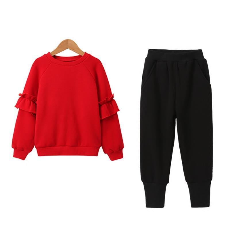 2020 New Cute Fashion Girls Red Sports Suit Set 2pcs Autumn Long Sleeves Size for 4 6 8 10 11 12 13 Years old Kids Clothing SetX1019