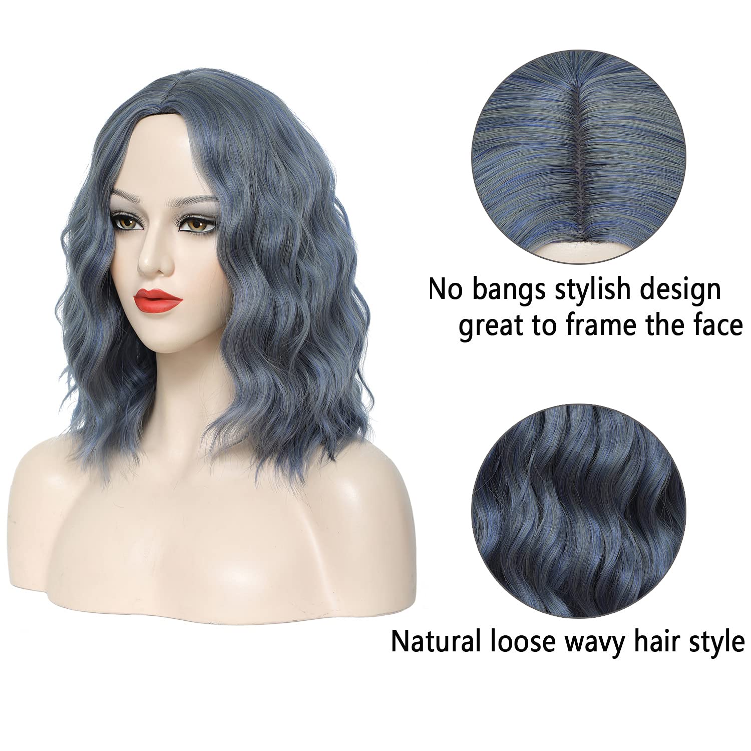 Short Bob Wigs Middle Part Synthetic Shoulder Length Curly Wavy bob Synthetic wig Colorful Cosplay Halloween Daily Party Use