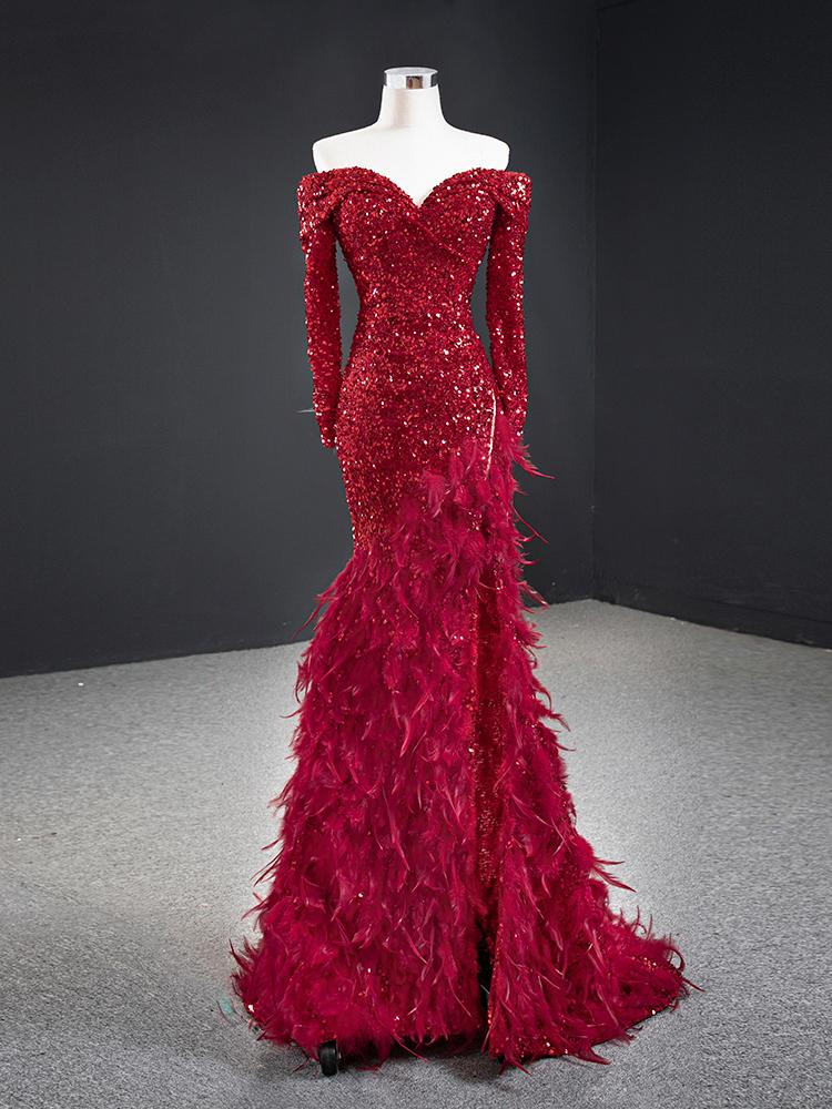 wedding bridal dress red toast clothing high-end temperament 2020 host art test performance clothing red sequins feather dress, As pic
wedding bridal dress red toast clothing high-end temperament 2020 host art test performance clothing red sequins feather dress, As pic