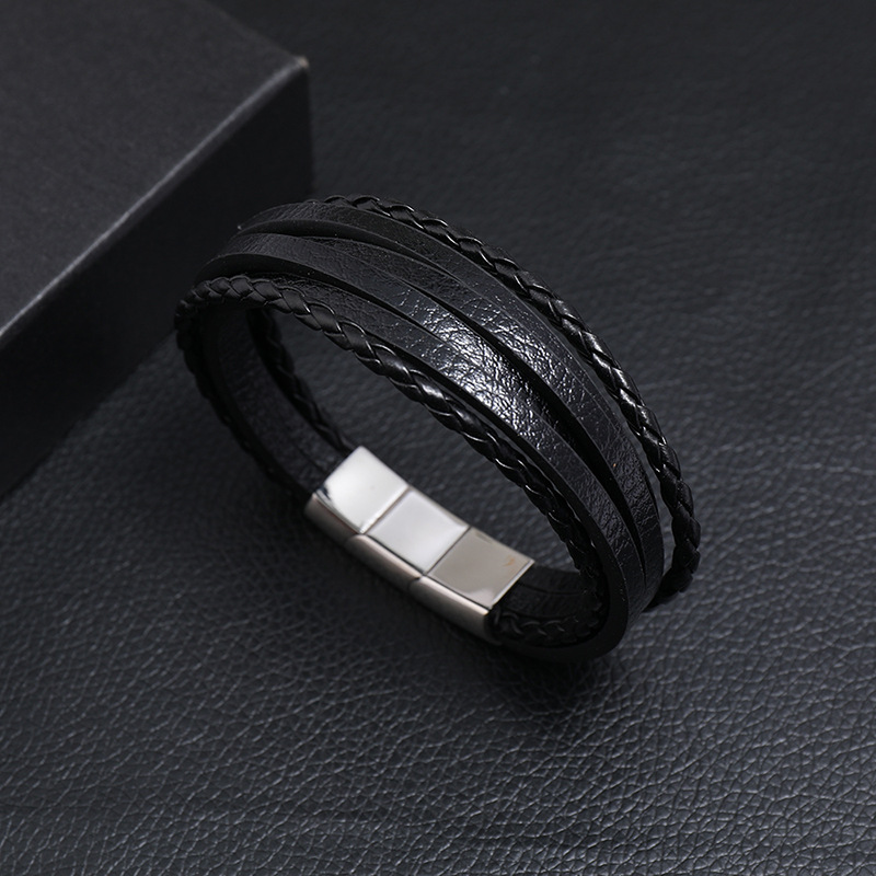 Retro Leather Multi Layer Wrap Bracelet Stainless Steel Buckle Bracelets for Men Fashion Bangle Cuff Wristband Stacking Bracelet Designer Jewelry