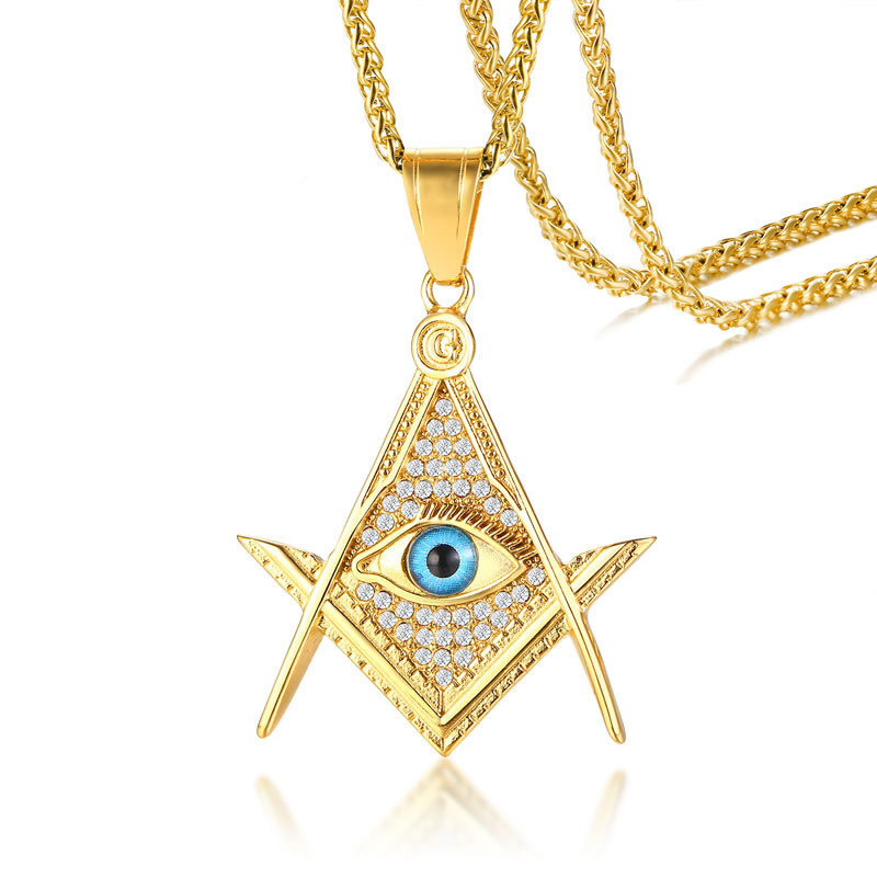 ZORCVENS Free-Mason Eye of Providence Illuminati Pyramid All Seeing Eye Pendant for Men Stainless Steel CZ Stone Punk Necklace 201014