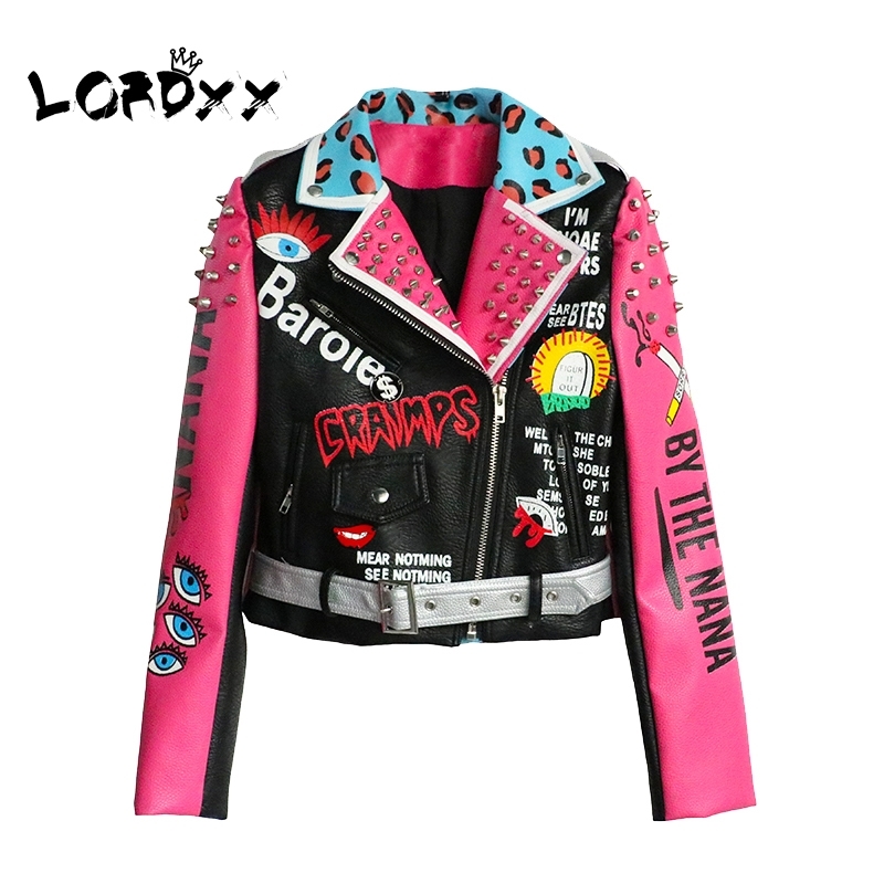 LORDXX Leather Jacket Women Streetwear Club Punk Autumn Fashion Cropped Jacket With Belt Multicolor Motorcycle Coats 201017