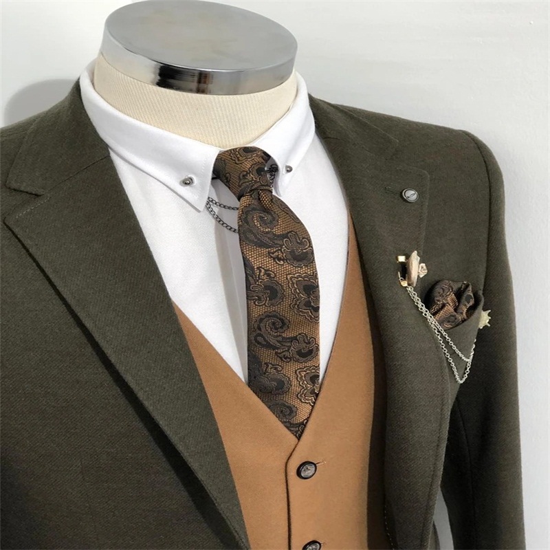 3 piece men suits custom made lapel royal wedding suits high quality handsome formal thick business coatpantvest
