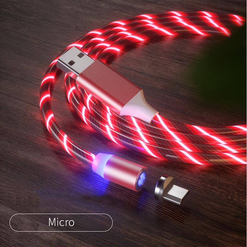 Magnetic cable 3 in 1 Fast Charger LED Flowing Light Type C Cables Quick Charging Line 2A Micro USB Cable Chargers Cord