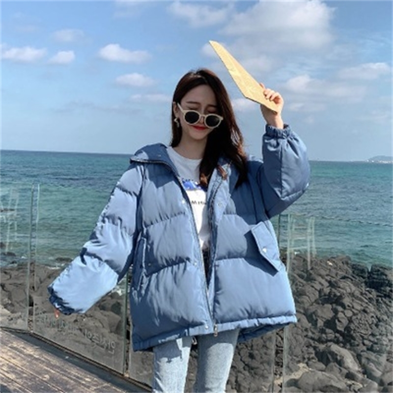 Luck A Women Fashion Colors Winter Hooded Puffer Jacket Female Loose Long Sleeve Coat Solid Harajuku Warm Oversize Parkas 200928