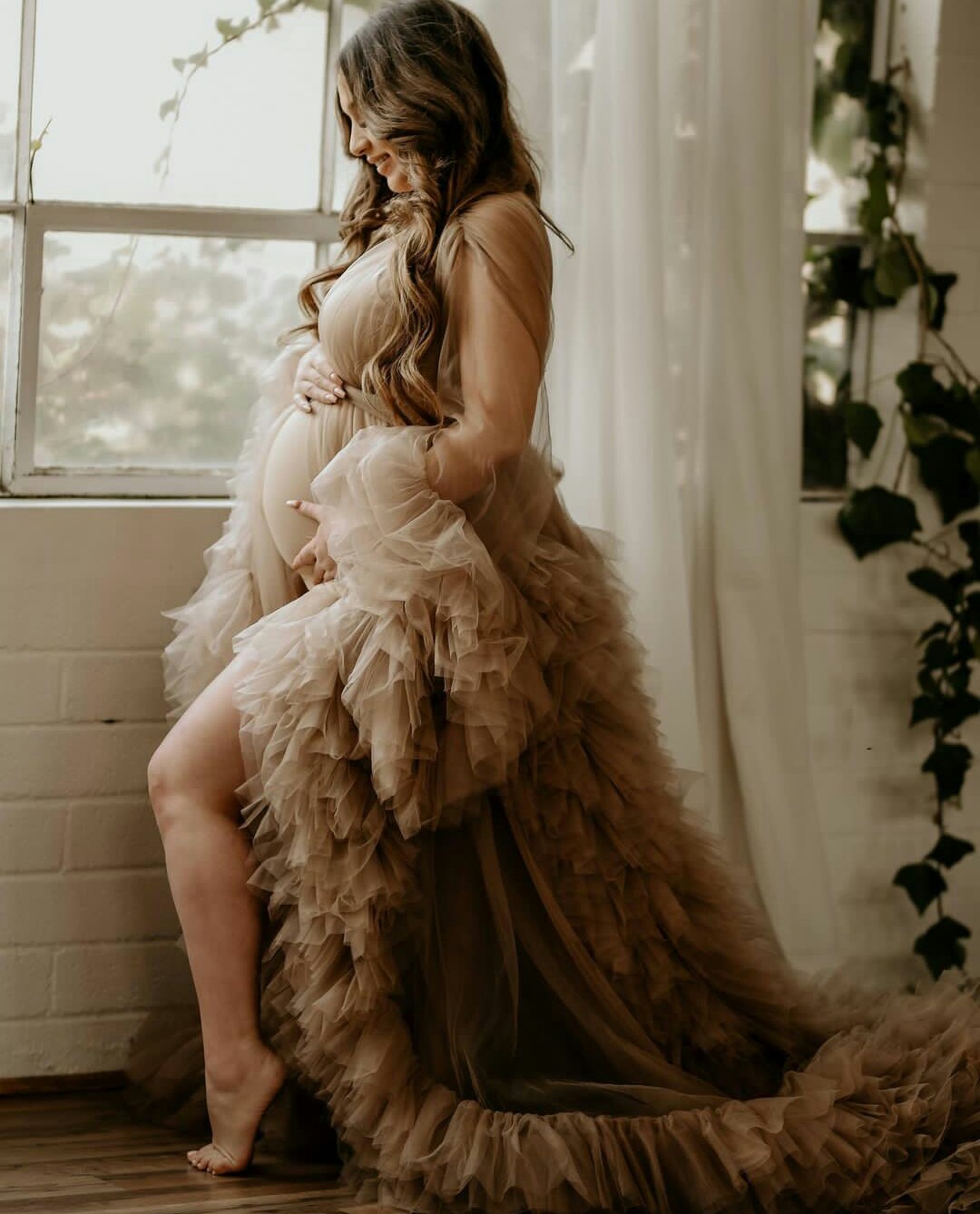 Photography Bathrobe Sleepwear Tiered Ruffles Bridal Long Nightgowns Women Birthday Party Wedding Gowns Shooting Shower Robes