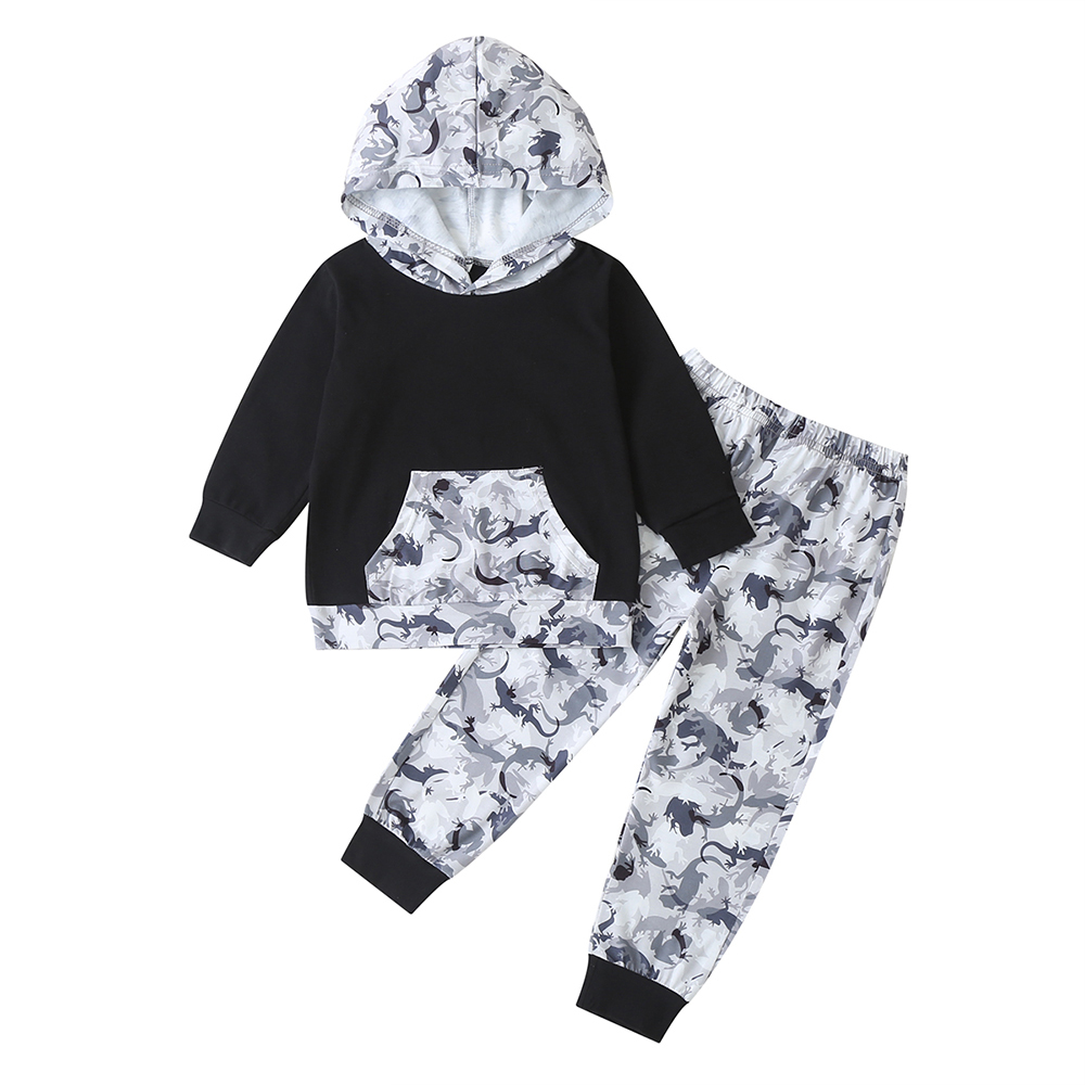 Kids Girls Printed Long Sleeve Hooded Tops and Pants Tracksuit Casual Hoodies Sweatshirt Pocket Outfits Set UnisexX1019