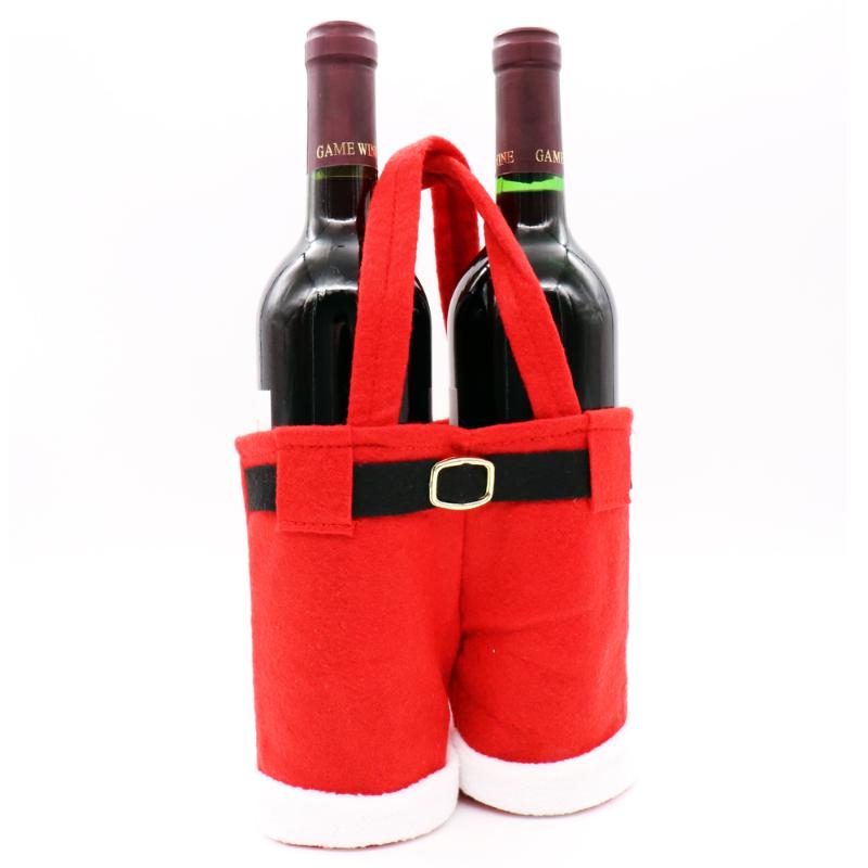 1pcs Christmas Wine Bottle Bag Candy Gift Bag Santa Claus Pants Trousers Handbag For Xmas New Year Festival Decoration